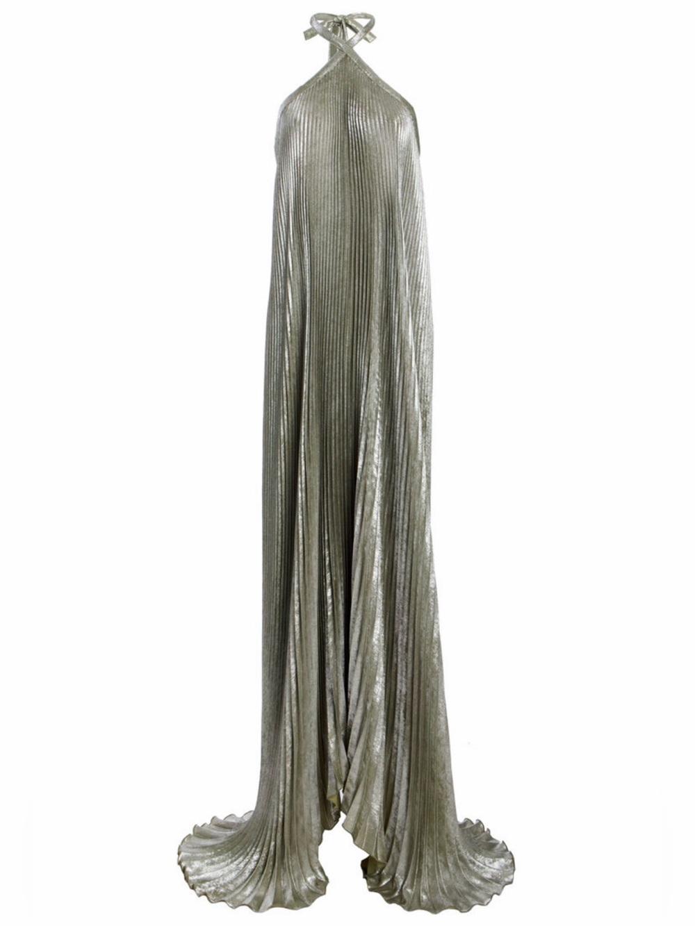NWT L’IDÉE Deesse Metallic Pleated Halter Gown | Sold Out | $499